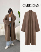 Kimono Roussia taupe en maille – coupe longue