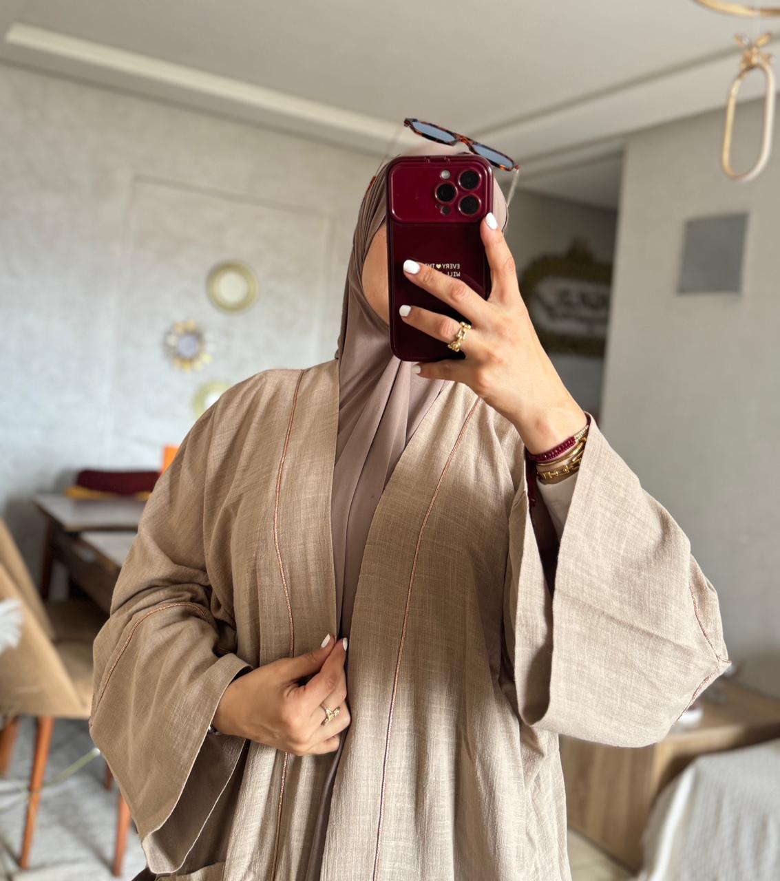 Kimono taupe ouvert à manches évasées