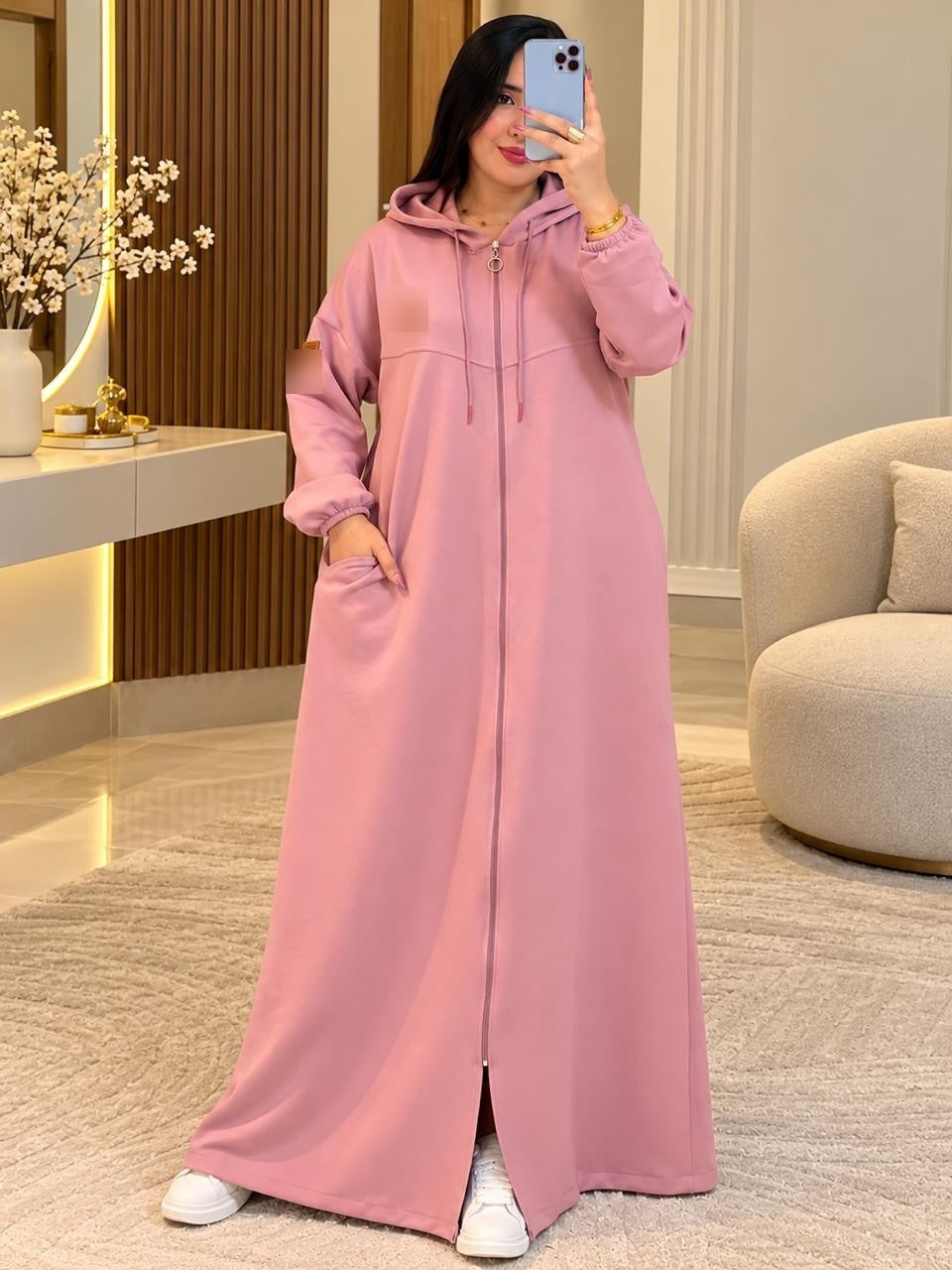 Djellaba sport zippée – Rose poudré