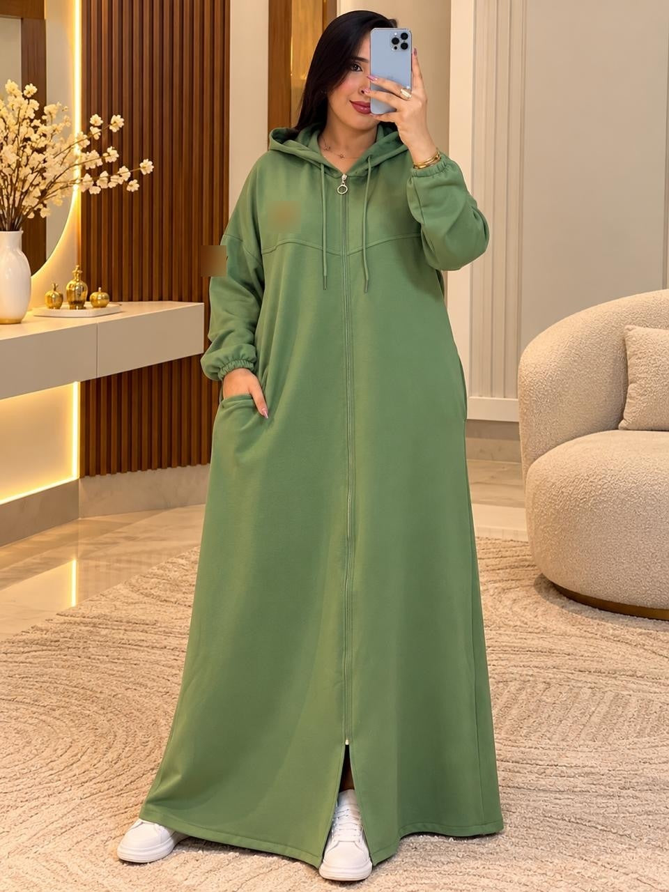 Djellaba sport zippée – Vert olive