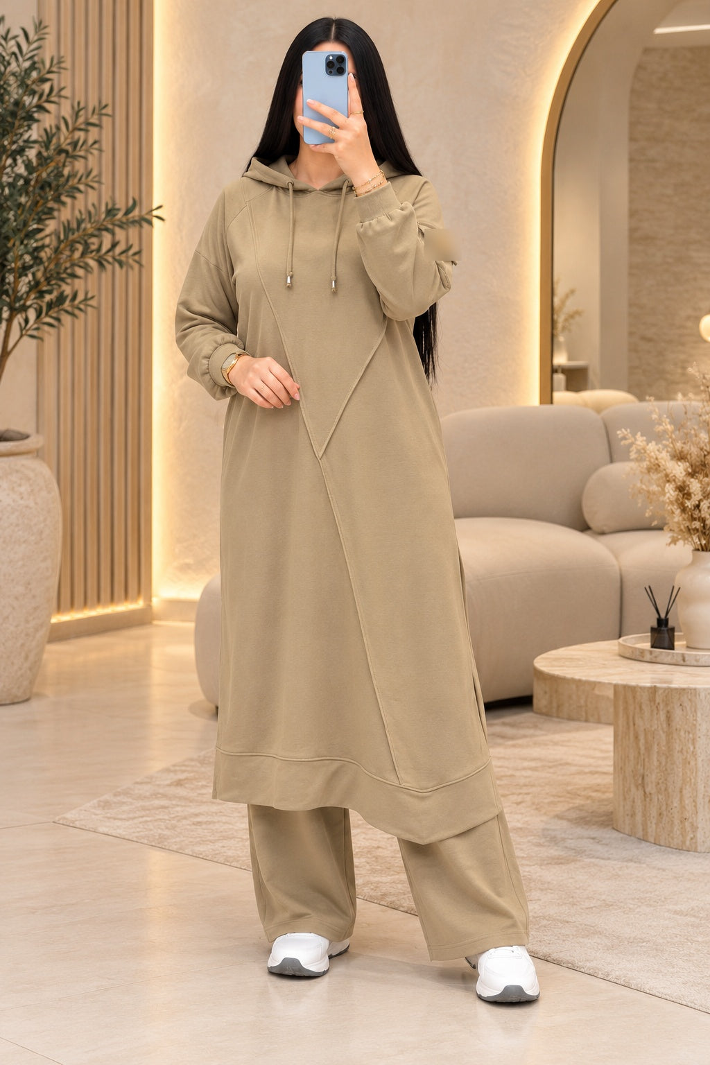 Ensemble long à capuche – Beige