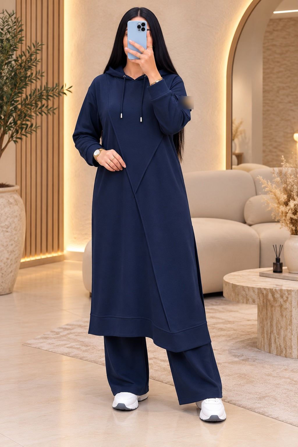Ensemble long à capuche – Bleu marine