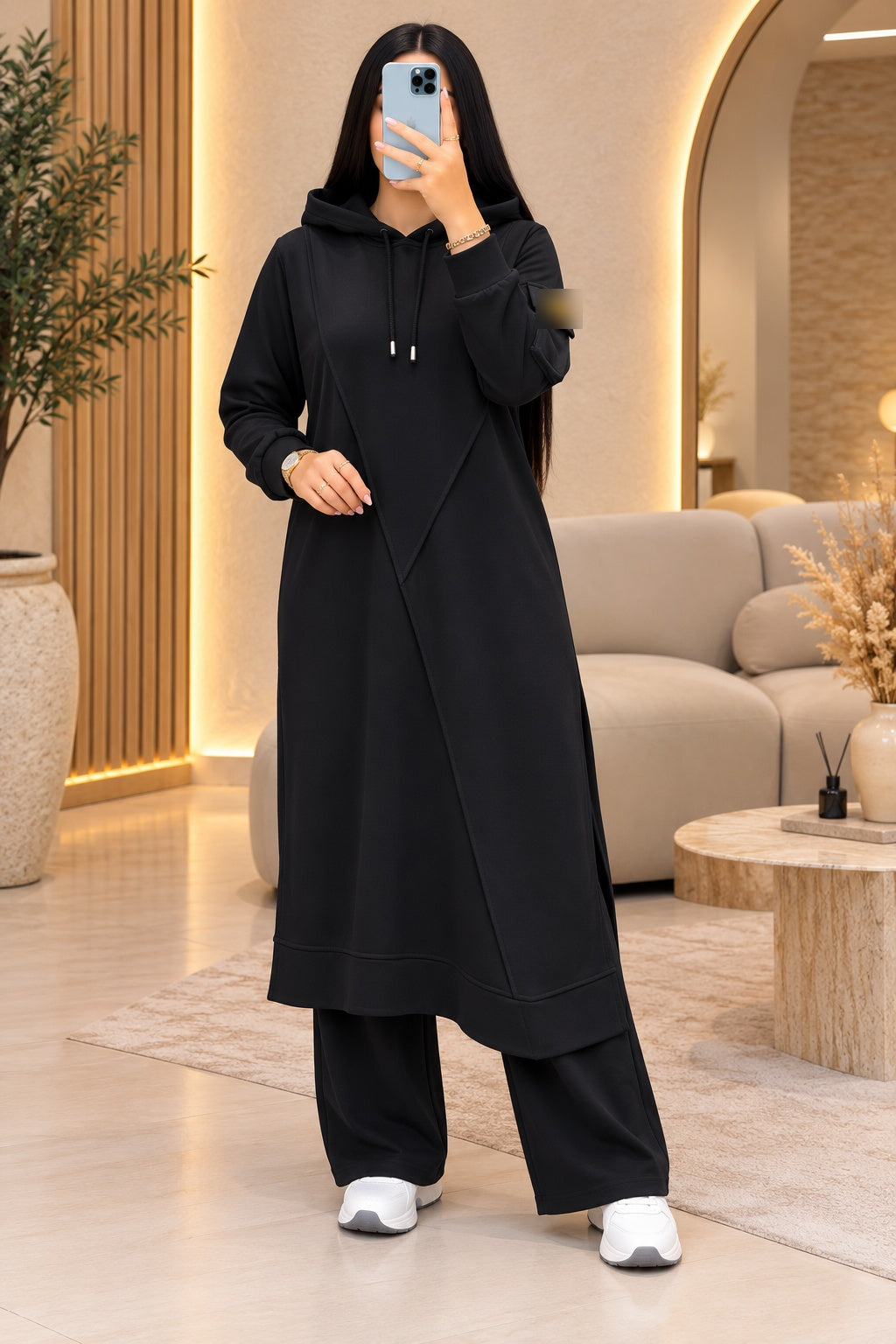 Ensemble long à capuche – Noir