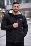 Veste homme à capuche et doublure moutonnée — Noir — logos floutés