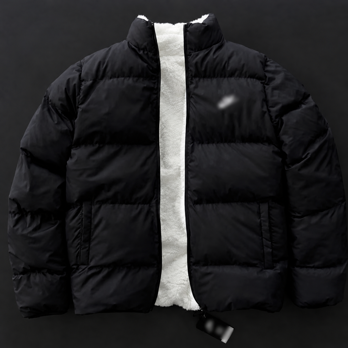 Doudoune homme noire à doublure douce — Noir — logos floutés