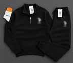 Ensemble homme col camionneur et pantalon jogger — Noir — logos floutés