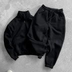 Ensemble homme en molleton à col montant demi-zippé — Noir