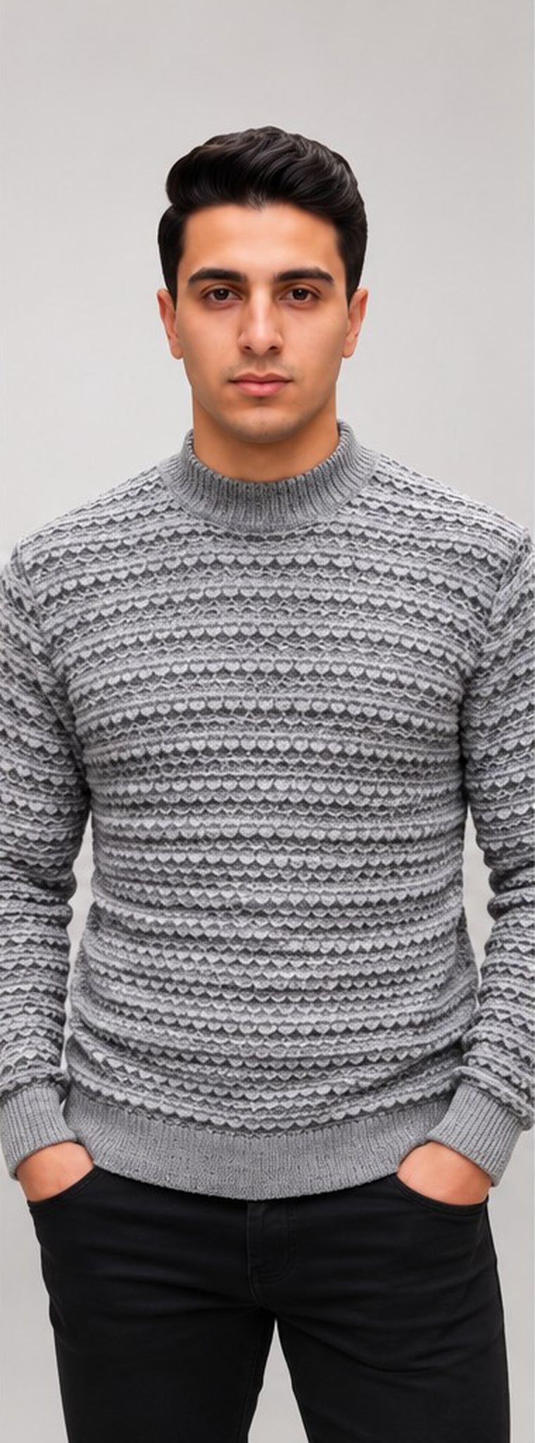 Pull homme en maille nid d’abeille - Gris clair - photo studio