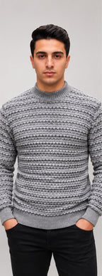 Pull homme en maille nid d’abeille - Gris clair - photo studio
