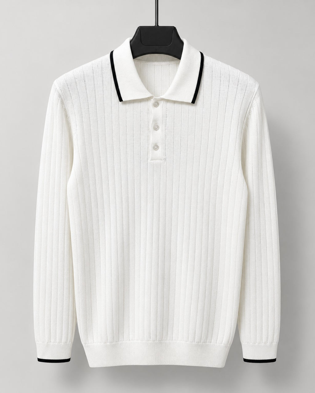 Pull polo homme en maille côtelée - Blanc - photo studio sans logo