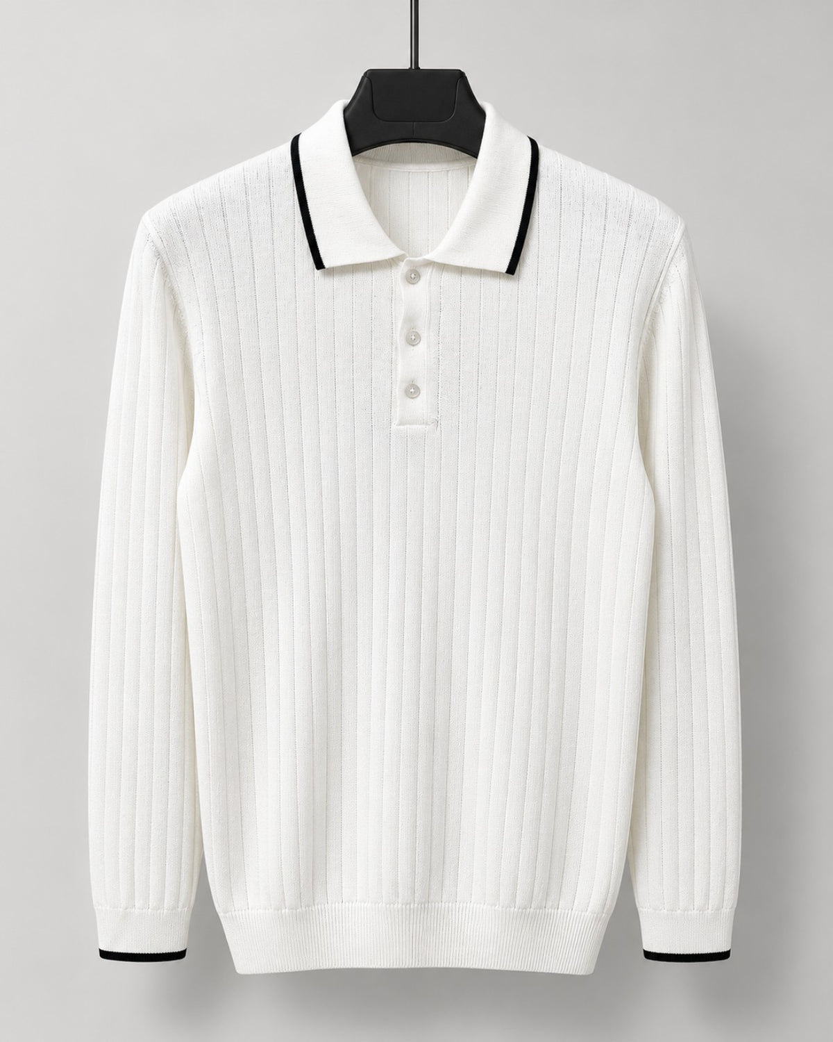 Pull polo homme en maille côtelée - Blanc - photo studio sans logo
