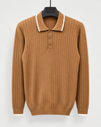 Pull polo homme en maille côtelée - Marron - photo studio sans logo