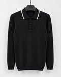 Pull polo homme en maille côtelée - Noir - photo studio sans logo