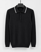 Pull polo homme en maille côtelée - Noir - photo studio sans logo