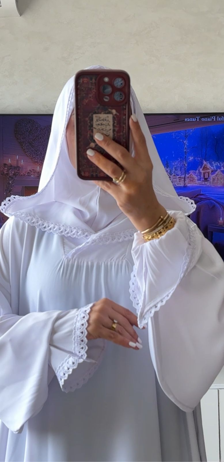 Robe de prière longue à poignets en dentelle — Blanc