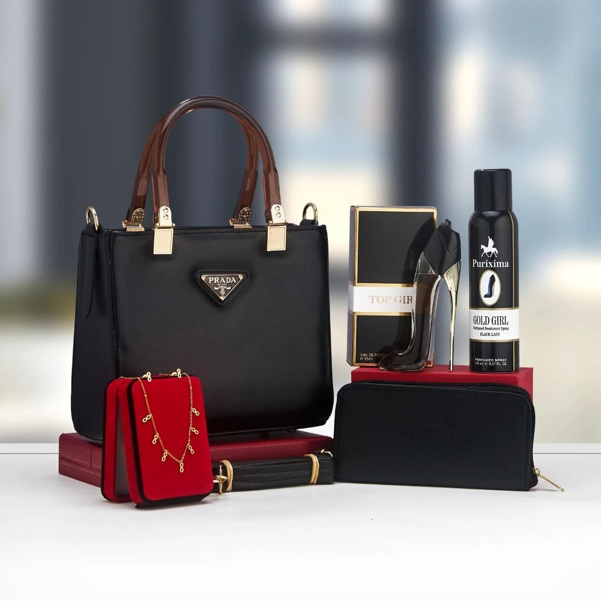 Coffret sac structuré à anses rigides et accessoires — Noir