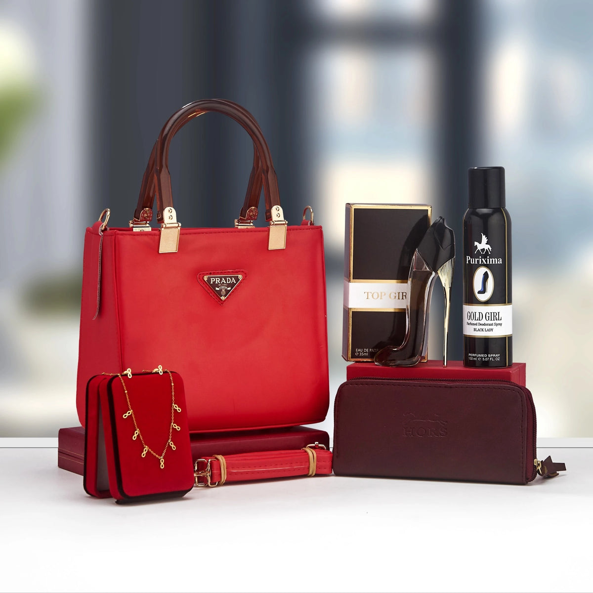 Coffret sac structuré à anses rigides et accessoires — Rouge