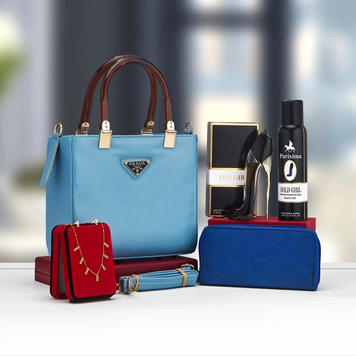 Coffret sac structuré à anses rigides et accessoires — Bleu