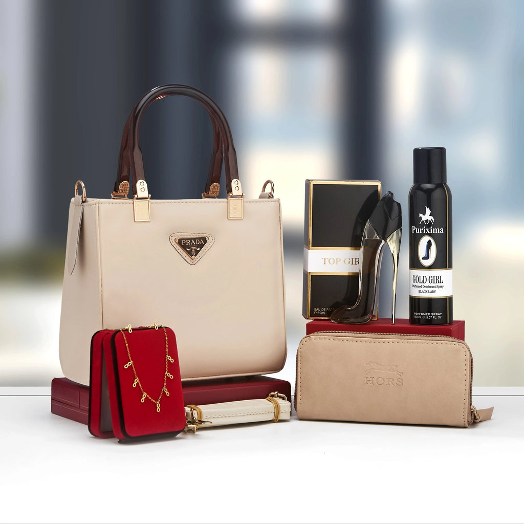 Coffret sac structuré à anses rigides et accessoires — Beige