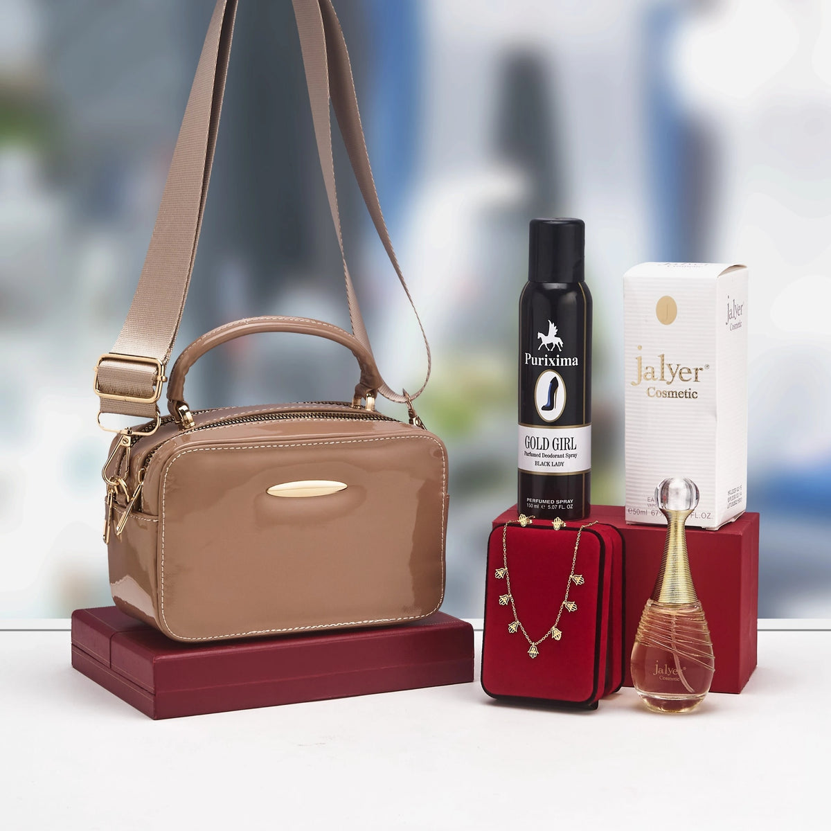 Coffret mini sac rectangulaire et accessoires parfumés — Sable