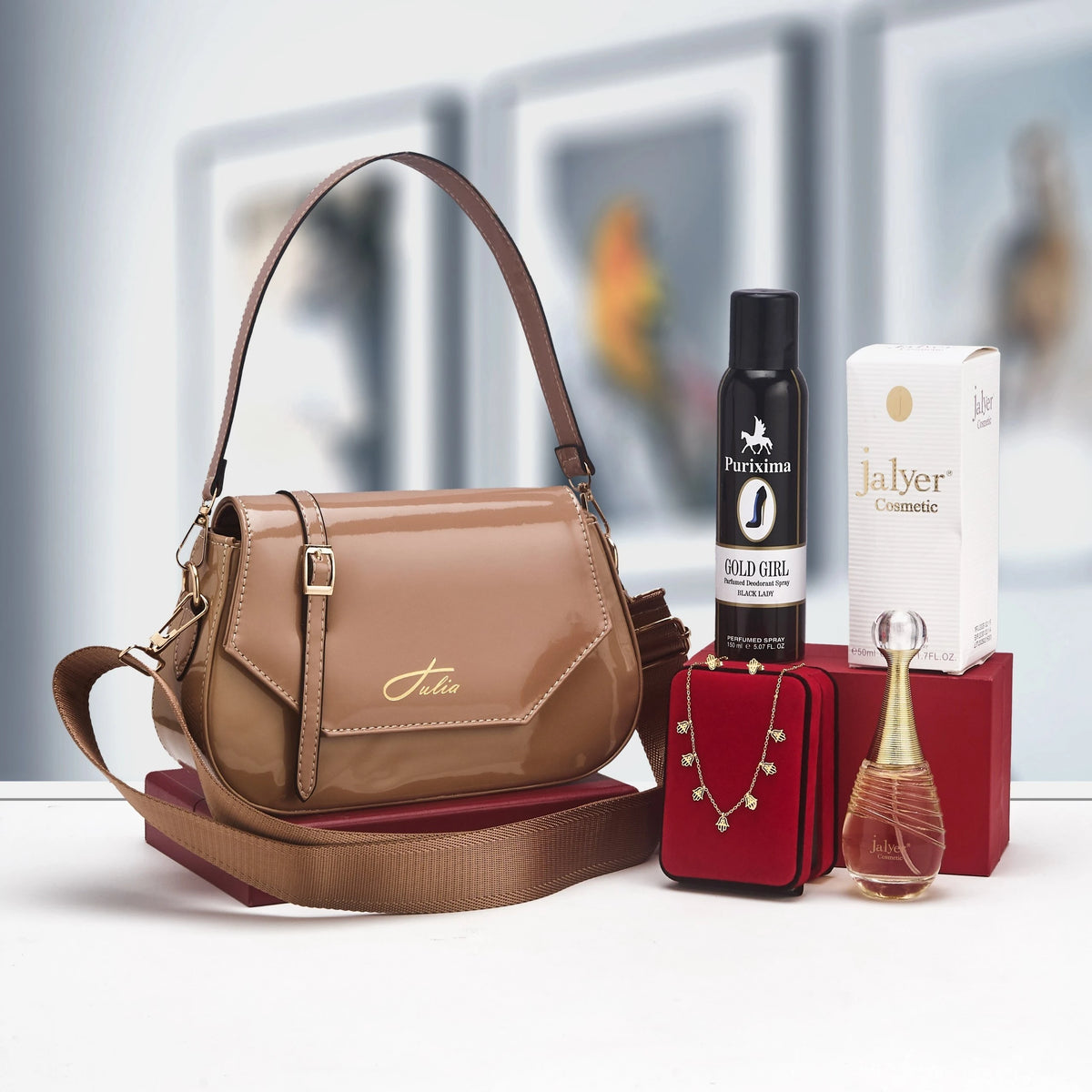 Coffret sac porté épaule et accessoires parfumés — Sable