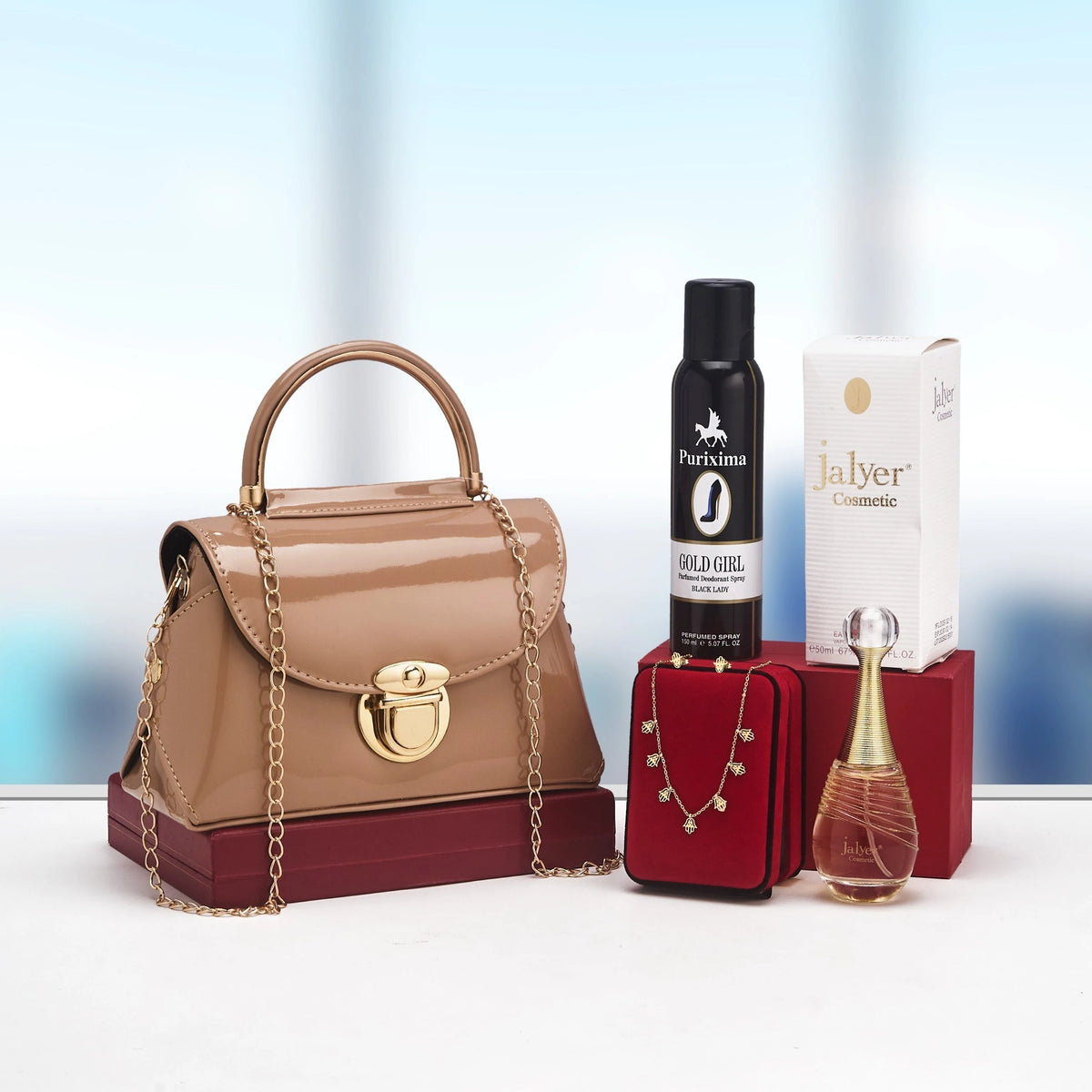 Coffret sac à rabat et chaîne avec accessoires parfumés — Sable
