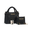 Ensemble sac à anses tressées, pochette et montre — Noir