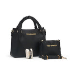 Ensemble sac à anses tressées, pochette et montre — Noir