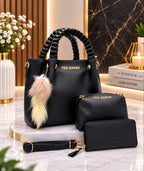 Coffret sac à anses tressées, pochette et portefeuille — Noir