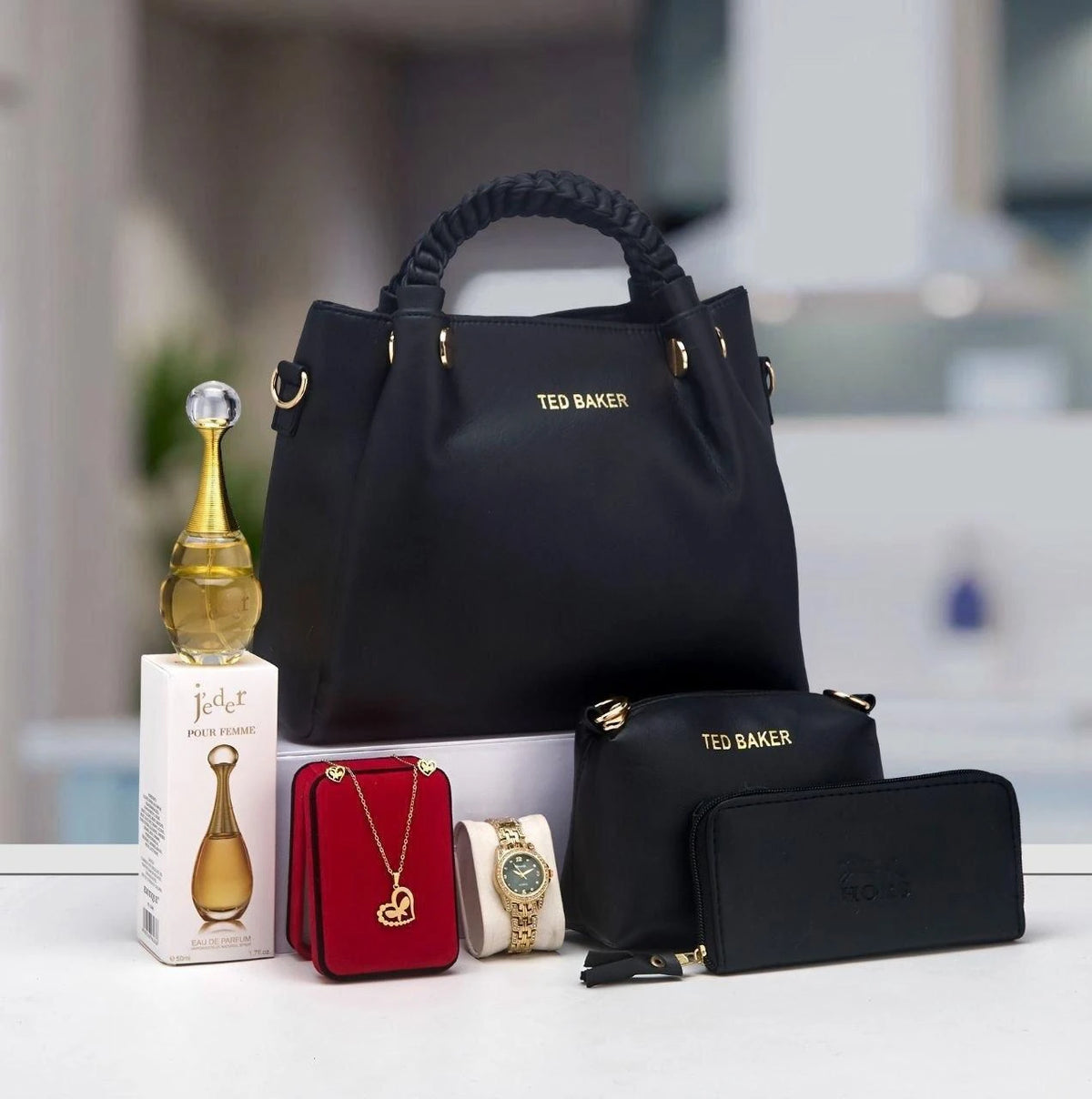 Coffret sac à anses tressées, maroquinerie et accessoires — Noir