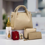 Coffret sac à anses tressées, maroquinerie et accessoires — Beige