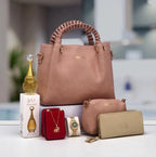 Coffret sac à anses tressées, maroquinerie et accessoires — Rose