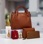 Coffret sac à anses tressées, maroquinerie et accessoires — Marron