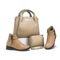 Ensemble sac à anses tressées, pochette et bottines — Beige