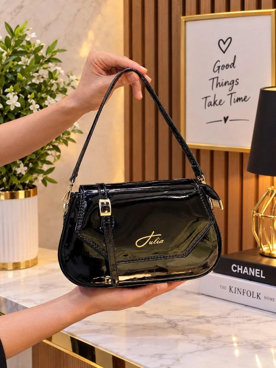 Sac porté épaule à poches zippées et dragonne — Noir