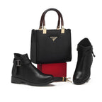 Ensemble sac structuré à poignées rigides et bottines — Noir