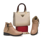 Ensemble sac structuré à poignées rigides et bottines — Beige