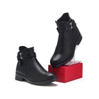 Bottines femme lisses à boucle et petit talon large — Noir