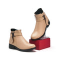 Bottines femme lisses à boucle et petit talon large — Beige