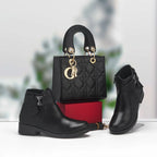 Ensemble sac matelassé à poignées arrondies et bottines — Noir