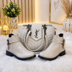 Ensemble sac à rabat chevron et bottines à boucle — Beige