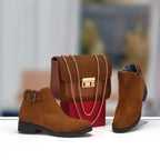 Ensemble mini sac à chaîne et bottines à boucle — Marron