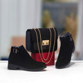 Ensemble mini sac à chaîne et bottines à boucle — Noir