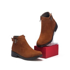 Bottines femme à boucle et aspect velouté — Marron