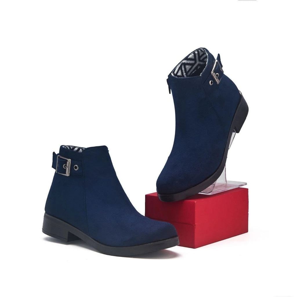 Bottines femme à boucle et aspect velouté — Bleu marine
