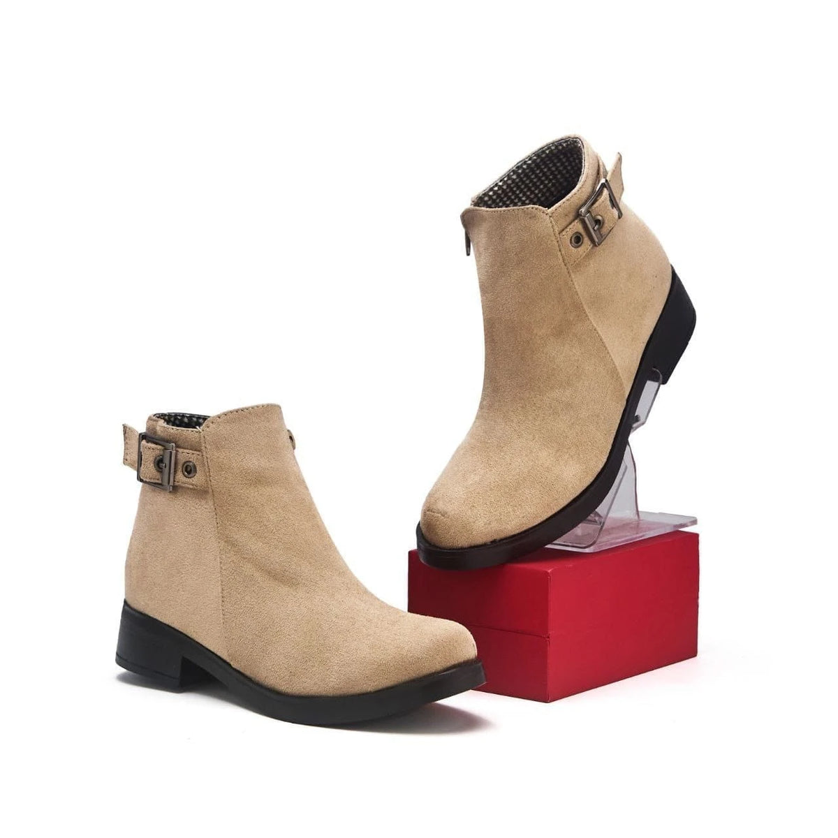 Bottines femme à boucle et aspect velouté — Beige