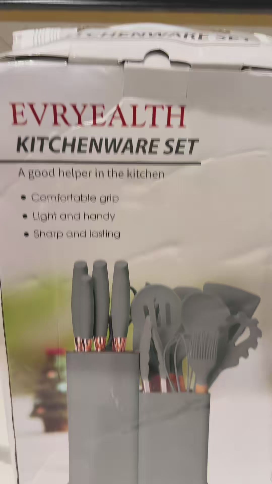 Ensemble 19 Pièces Ustensiles Cuisine + Couteaux – Silicone Antiadhésif, Manche Bois, Support Moderne