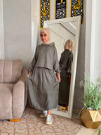 Ensemble fille à chemise ample et jupe longue à poches — Kaki