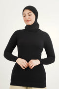 Pull femme en maille à col rond et manches longues — NOIR