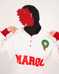 Sweat femme à capuche et boutons contrastés motif Maroc — Blanc
